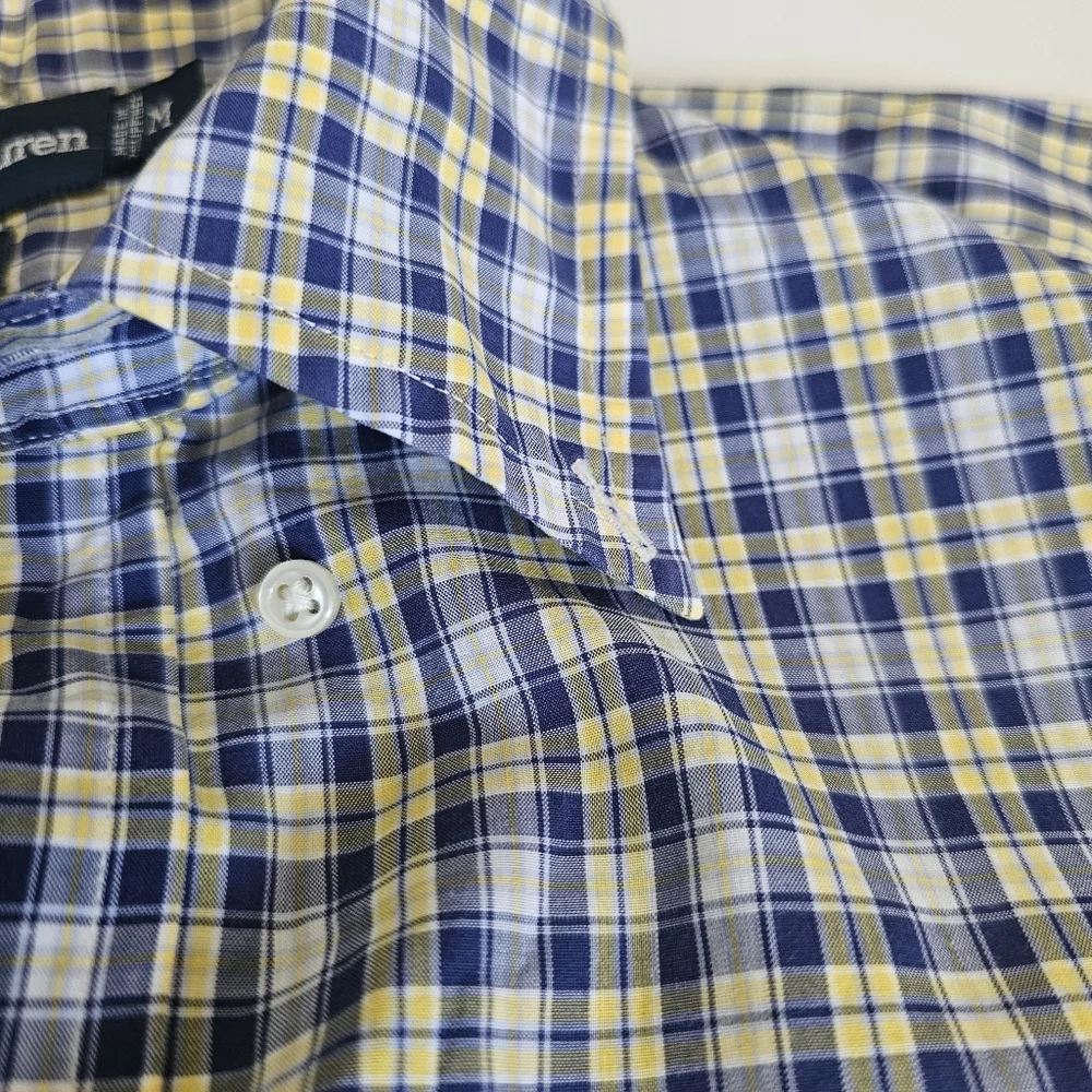 RL Ralph Lauren Blake Medium‎ Button Down Shirt Mens Short Sleeve Checkered Blue